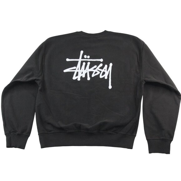 Stussy Mens XL Black Pigment Dyed Crewneck Sweatshirt Spellout Streetwear Skater - Picture 1 of 12